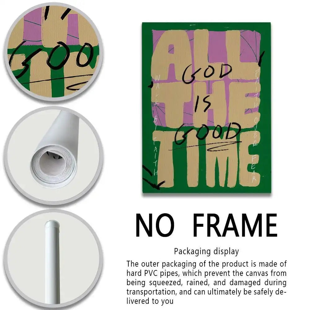 God Is Good abstract green and beige typography artwork canvas wall art, additional product view 4 with abstract styling